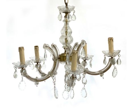 A glass five arm chandelier (af), 63cm wide