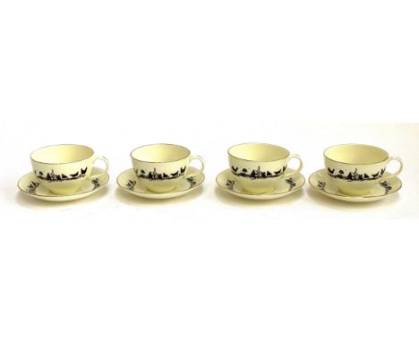 A set of four Highgrove teacups and saucers, designed by Jonathan Heale, decorated with farmyard silhouettes, Prince of Wales