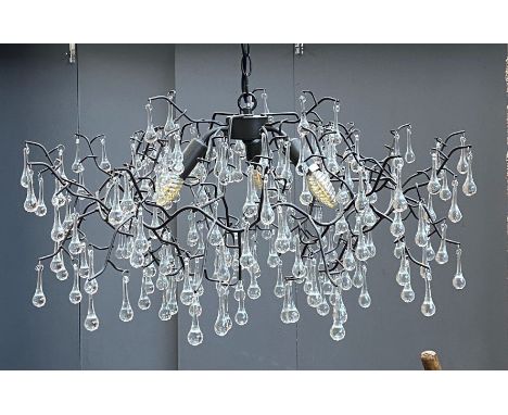 A John Lewis 'Victoria' wrought metal and glass drop chandelier with three electrical fittings, 77cmD