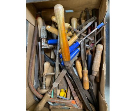 Two boxes of vintage tools to include; hedge shears, Marples chisels, Record adjustable wrench, Wagaf etc