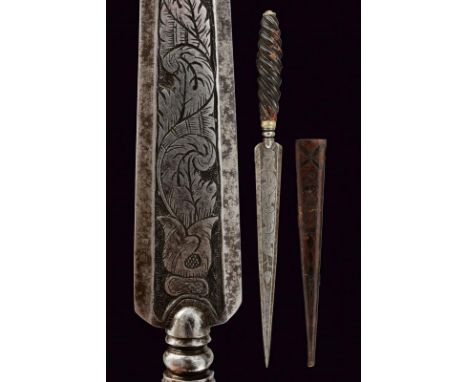 dating: Mid 19th Century provenance: Italy, Long, double-edged blade, engraved through almost all the length with floral moti