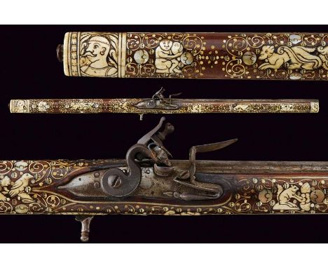 dating: early 18th Century provenance: Silesia, Round, smooth-bore, iron, 9 mm cal. barrel. Functioning flintlock, with sligh