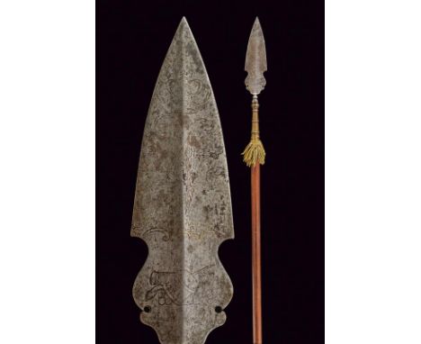 dating: 18th Century provenance: Europe, Wide, double-edged blade, ribbed in the center, lower border narrowed and pierced, e