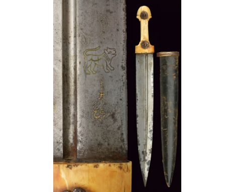 dating: 19th Century provenance: Caucasia, Wide, straight, double-edged blade (some pitting),with asymmetrical grooves and re