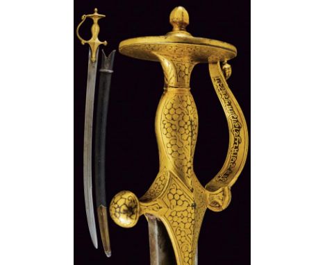 dating: circa 1800 provenance: India, Large, curved, single-and false-edged blade, with traces of damask, with two, parallel 