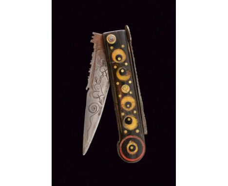 dating: 19th Century provenance: Sparanise, Single-edged blade, with chiselled back, engraved with hearts and 'A + V'. Grip w