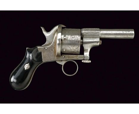 dating: about 1870 provenance: Europe, Round, rifled, 9 mm cal. barrel with octagonal base, engraved; six-shot cylinder engra