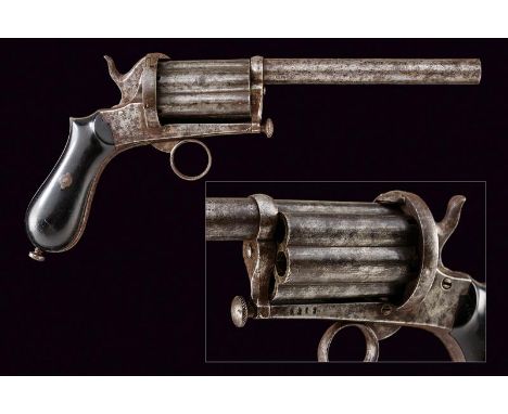 dating: Third quarter of the 19th Century provenance: Belgium, Cylindrical, 9 mm cal. barrel. Six-shot cylinder. In working o