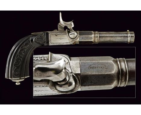 dating: 1840 circa provenance: Tulle, Rifled, two-stage, 10 mm cal. barrel, first octagonal, signed 'GUIOSSON' in an oval, ro