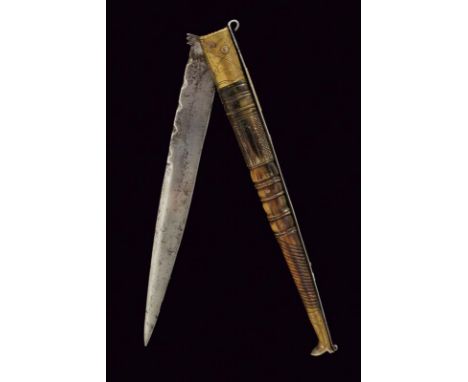 dating: circa 1800 provenance: Spain, Long, single-and false-edged blade with chiselled back. Grip with horn grip scales, ric