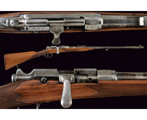 dating: about 1880 provenance: Belgium, Rifled, round, 10 mm cal. barrel, with wide and checkered rib, adjustable rear sight 