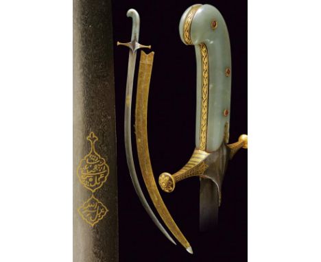 dating: 19th Century provenance: Persia, Curved, flat, single -and false-edged, damask blade, at the right side of the blade 