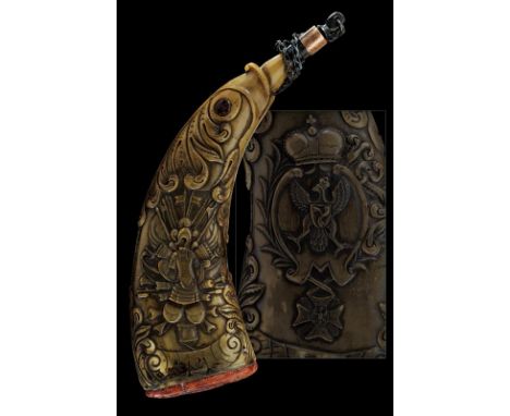 dating: first quarter of the 18th Century provenance: Poland, Made of light horn, carved with the crowned coat-of-arms of the