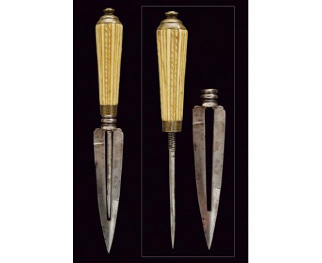 dating: First half of the 19th Century provenance: Italy, Single-and false-edged blade, of triangular shape and tang engraved