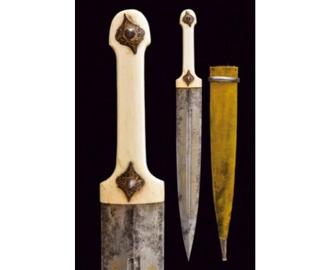 dating: circa 1900 provenance: Caucasia, Straight, double-edged blade with double, central fuller, front surface with remains