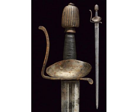 dating: 17th Century provenance: Germany, Straight, double-edged blade, of lenticular section, with fuller at the forte. Iron