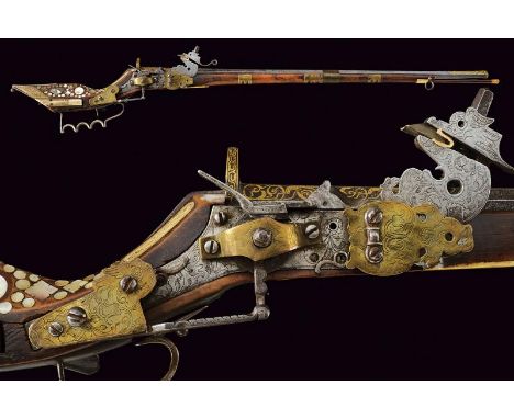 dating: mid-17th Century provenance: Teschen, Fine Turkish, octagonal, Damascus, rifled, 13 mm cal. barrel with bell-mouthed 