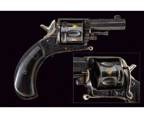 dating: 1875-1890 provenance: Belgium, Rifled, faceted, cal. 380 barrel, with fore-sight. Fluted, five-shot cylinder with gil