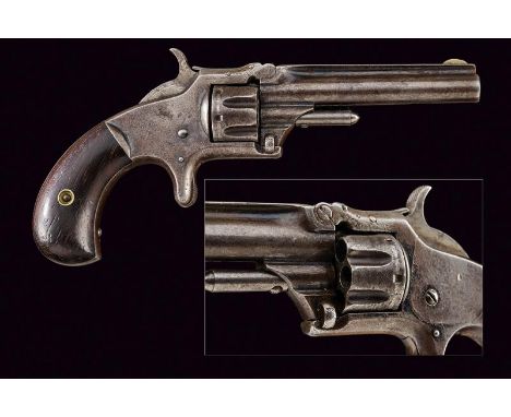 dating: 1868 - 1881 provenance: USA, Cylindrical, swiveling upwards, cal. 22 rimfire short barrel, with high rib, fore-sight 