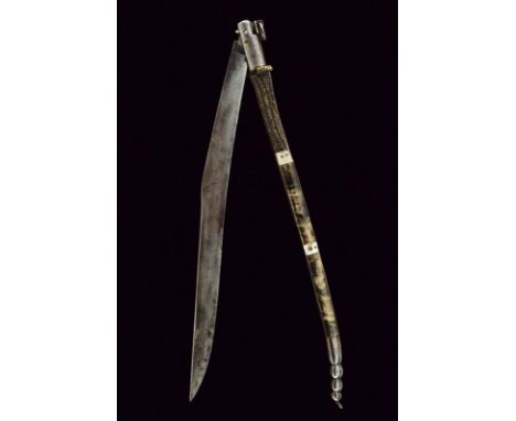 dating: 19th Century provenance: Spain, Long, slightly curved, single-edged blade, with tang. Grip with deer horn grip scales