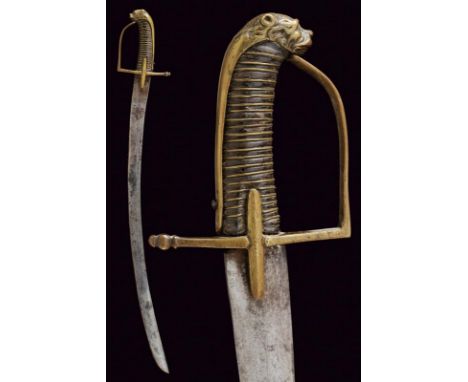 dating: late 18th Century provenance: Europe, Curved, single-and short false-edged blade. Brass hilt with angled guard, thin 