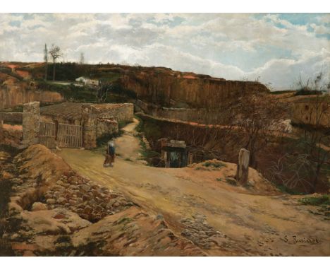 SANTIAGO RUSIÑOL (Barcelona, 1861 - Aranjuez, Madrid, 1931)."La Font del Gat.Oil on canvas.With information labels on the bac