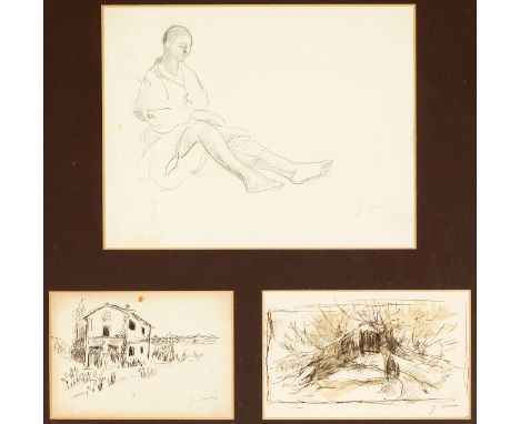 JOAQUÍM MIR TRINXET (Barcelona, 1873 - 1940).Untitled.Three sketches. Pencil drawings on paper.Signed with testamentary seal.