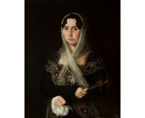 Spanish school, ca. 1840."Portrait of a lady.Oil on canvas.With craquelures.Measurements: 70 x 57 cm; 79 x 65 cm (frame).In t