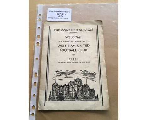 1946 West Ham Itinarary Of Tour To Germany: 4 page card welcoming West Ham to Celle in Germany to play the Combined Services.