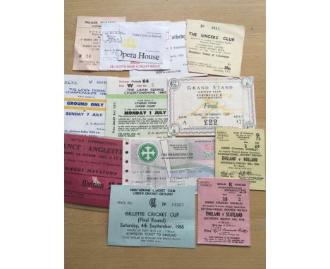Sporting Tickets: Includes Cricket from Lords 1965 Gillette Cup Final and 1995 Nat West Final. Rugby 1962 France v England ti