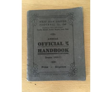 West Ham 1920/21 Football Handbook: Excellent 64 page handbook with results filled out for 1st team and reserves. Owners addr