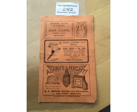 1939 Essex Junior Cup Final Football Programme: Crittall Athletic v Gas Light from Southend. Excellent condition programme wi