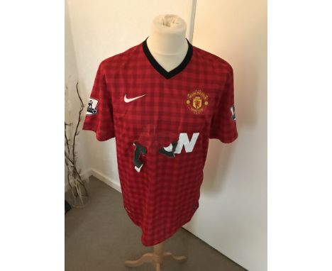 Manchester United Van Persie Match Worn Football Shirt: 2012/2013 White Nike shirt with Premier League badging to sleeves and