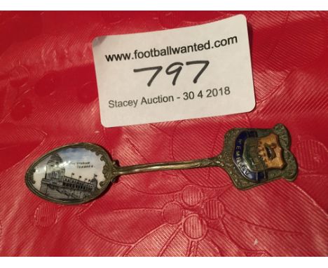 Wembley Stadium 1924 Spoon + Postcards: Metal tea spoon purchased at the 1924 British Empire exhibition with Wembley Badge an