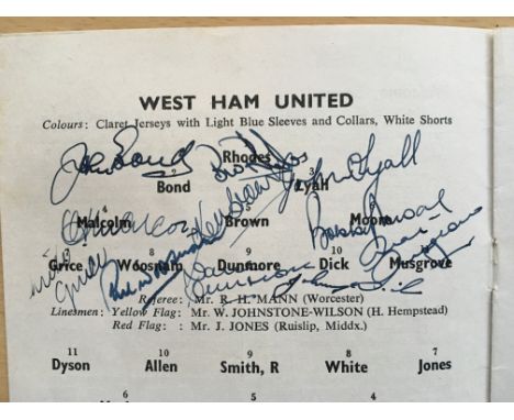 West Ham 60/61 Football Autographs: All 11 players have signed the home programme v Tottenham in their double season. Include