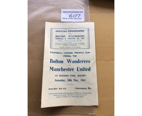 1945 North Final Bolton v Manchester United Football Programme: First leg played at Bolton. Excellent condition 4 pager with 