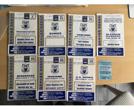 Leeds United Home Fairs Cup Programmes + Ticket: 5 homes from 67/68 plus TV match at Glasgow and final played in August 68. 7
