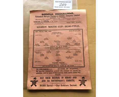 1945 South Semi Final Football Programme: Chelsea v West Ham played at Tottenham. Good condition with no writing.