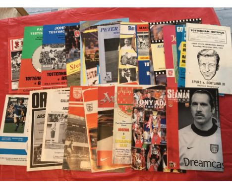 Tottenham + Arsenal Testimonial Football Programmes: 13 Spurs and 9 Arsenal in mainly very good condition. (22)