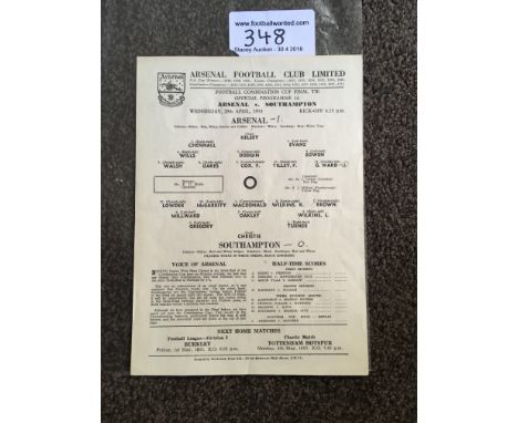 1953 Combination Cup Final Football Programme: Arsenal v Southampton thick paper single sheet with light fold. No team change