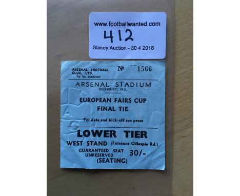1970 Fairs Cup Final Football Ticket At Arsenal: Good condition ticket with AFC embossing for the Arsenal v Anderlecht Final 
