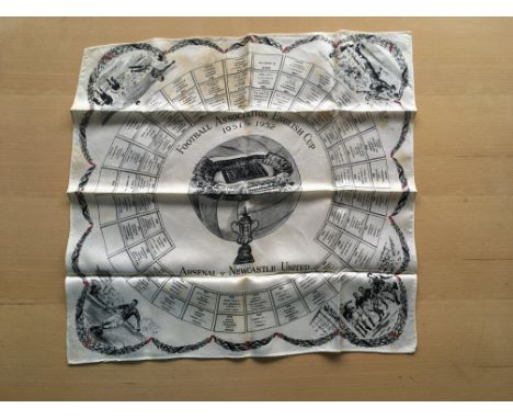 1952 FA Cup Final Silk Football Handkerchief: Arsenal v Newcastle United decorative hanky which has the results of all the pr