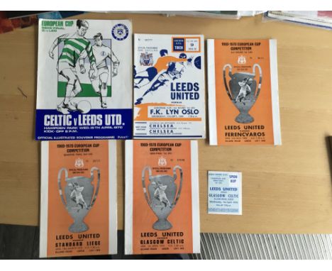 Leeds United 69/70 European Cup Programmes + Ticket: 4 Home programmes plus away to Celtic and the home ticket v Celtic. Good
