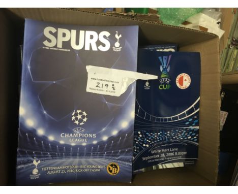 Tottenham Home Football Programme Boxes: From 2000 onwards hundreds of programmes in very good condition including many Europ