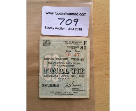 1938 FA Cup Final Football Ticket: Preston v Huddersfield complimentary in good condition.
