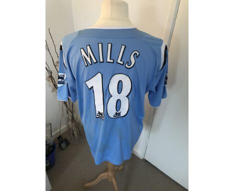 Manchester City Danny Mills Match Worn Football Shirt: Charity auction for Geoff Horsfields charity who swapped his shirt wit