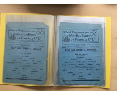 42/43 West Ham Home Football Programmes: Includes Tottenham (piece missing) Chelsea Watford Millwall Portsmouth Orient Brentf