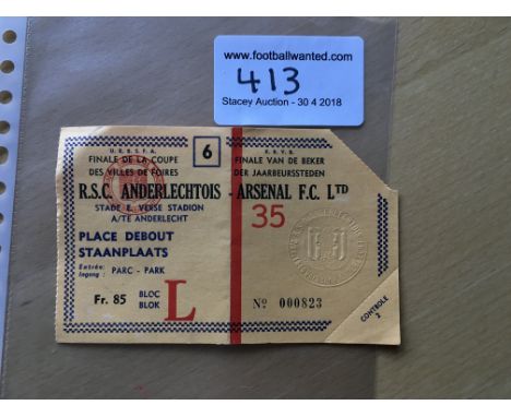 1970 Fairs Cup Final Football Ticket At Anderlecht: Excellent condition ticket with Anderlecht embossing for the Anderlecht v