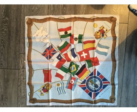 1966 World Cup Football Headscarf: Stunning light blue with participating nations flags, Map of England, WC Willie and tourna