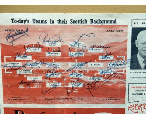 1956 Scotland v England Fully Signed Football Programme: Superb item with 21 autographs on team page and only Billy Wright mi
